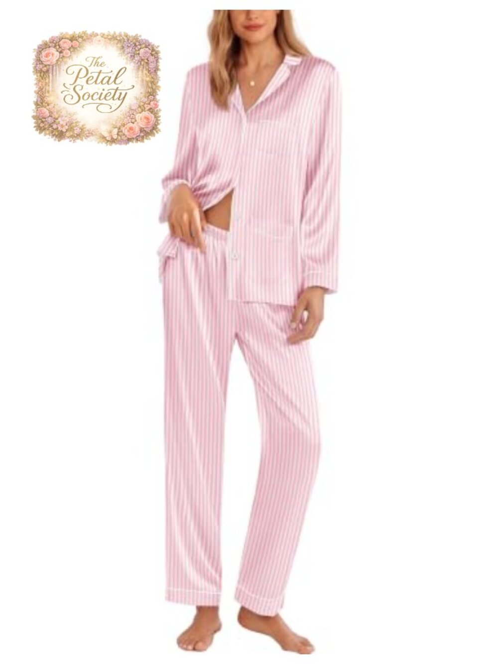 Silk Satin Button Down Long Sleeve Pajama Set